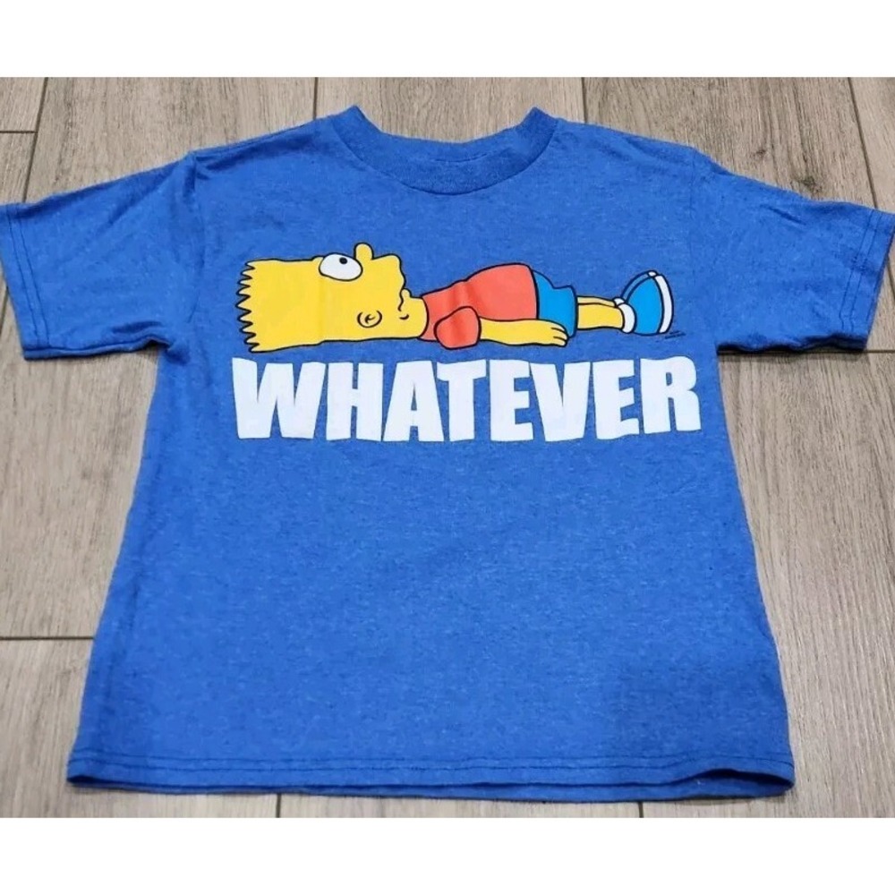The Simpsons Bart Simpson Tshirt Kids XS (4/5) Blue Short Sleeve " Whatever "‎